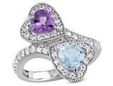 2.50 Carat (ctw) Blue Topaz and Amethyst Heart Promise Ring in Sterling Silver with Lab Created White Sapphires